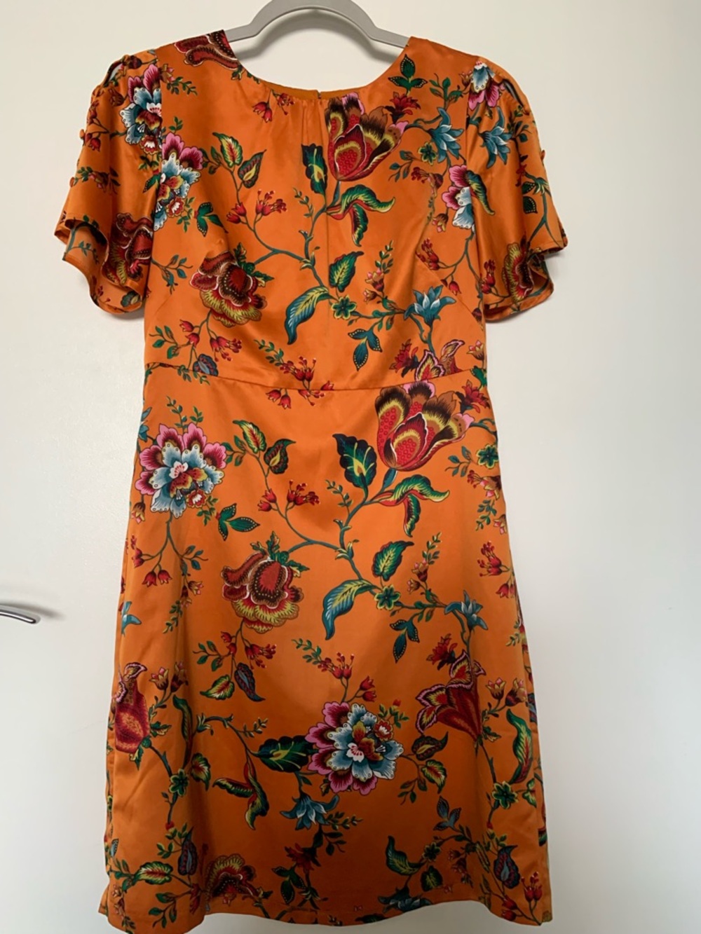 Ann Taylor Factory Floral Orange A-Line Knee Length Dress Petite 2P Satin Lined
